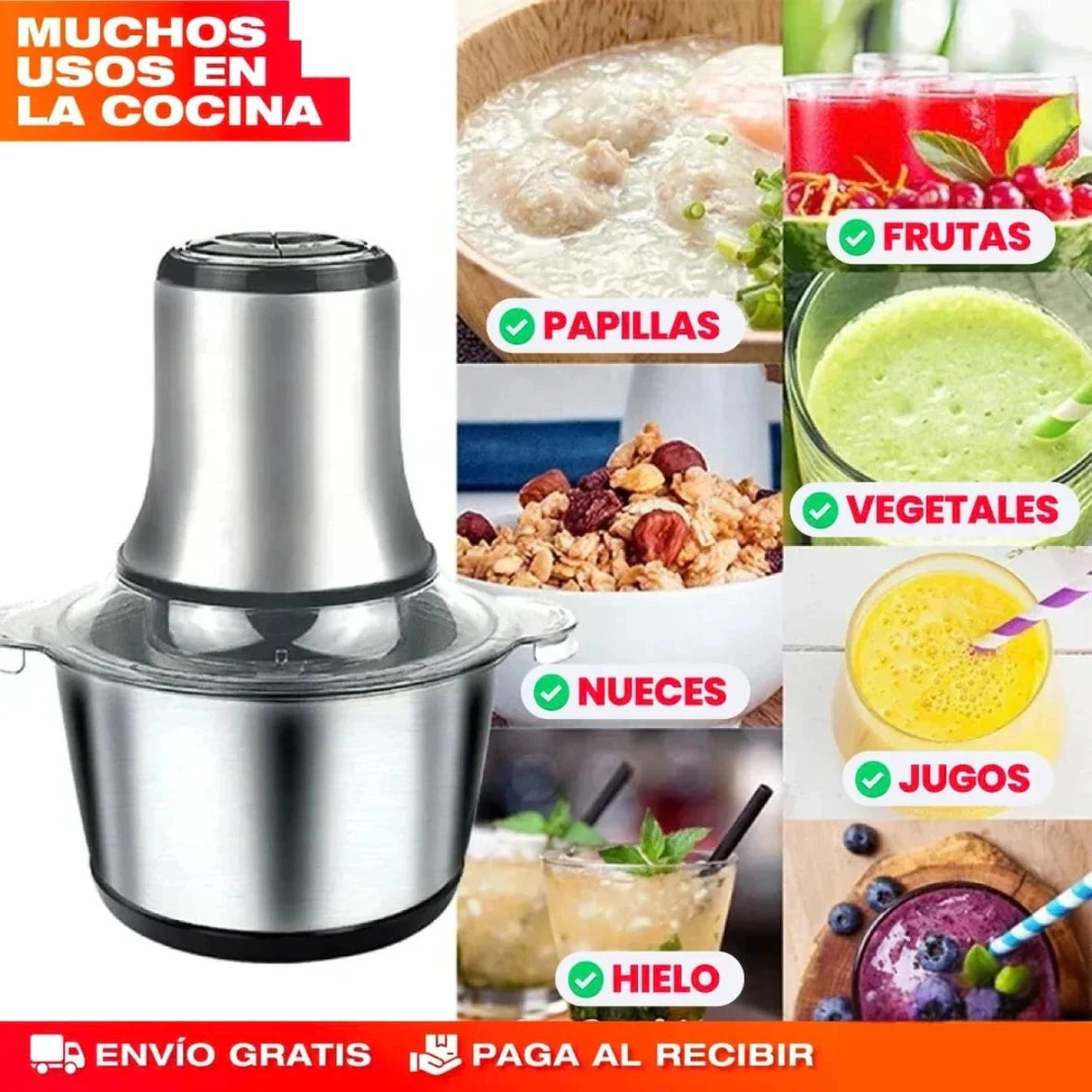 MOLINO PICADOR ELÉCTRICO ACERO INOXIDABLE 🔥2 LITROS🔥 (TAMAÑO GRANDE)