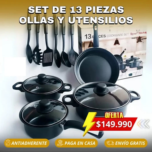 CasaChef – Ollas Negras 13 Piezas de Alta Calidad